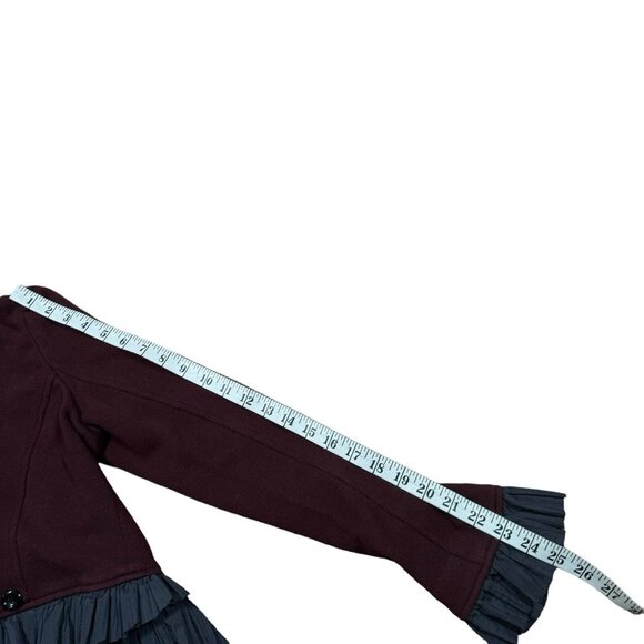 Free People Boho Jacket Women’s Sz 6 Military Ruffles Blazer Burgundy Gray - Picture 8 of 12